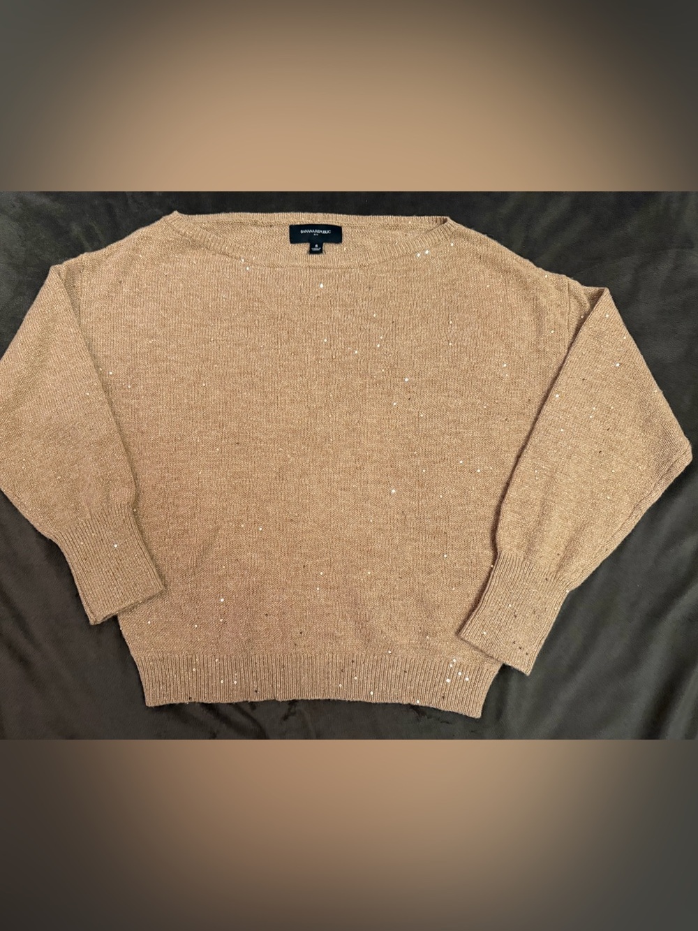 Banana Republic Sequin Knit Top Metallic Gold Tan Shimmer Sweater Small, NWT